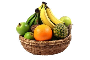 Tropical Fruits Arranged in a Woven Basket Isolated On PNG OR Transparent Background.