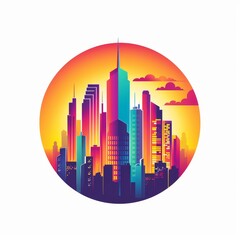 Obraz premium Logo mascots, Sunset Hues,Architectural Illustration,Cool,Abstract Compositions, neon color, white background