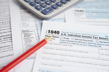 Tax form 1040 U.S. Individual Income Tax Return, business finance concept.