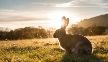 rabbit in the meadow light shines through in the evening