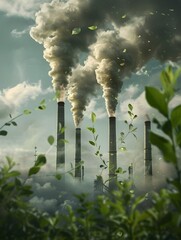 Smokestacks Transforming into Lush Foliage Envisioning Eco Friendly Industrial Growth