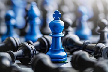 Blue chess pawn standing out from the crowd, leadership and authority concept illustration