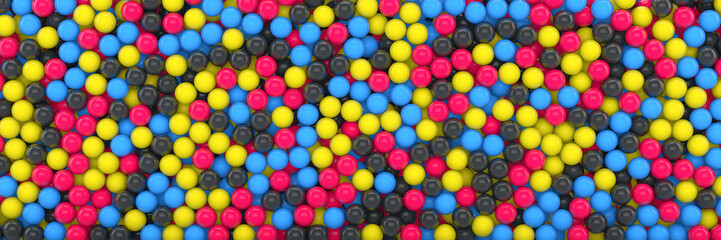 3d rendering of many colored spheres in cmyk - abstact background. - 775527550