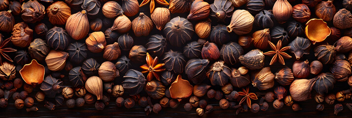 Cloves spice on solid background,
A bowl of spices with a star anise on the side
 - obrazy, fototapety, plakaty