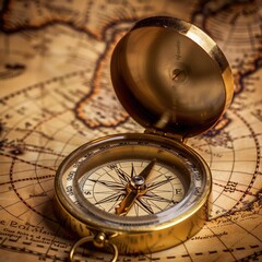 Fototapeta na wymiar An antique golden compass symbolizing exploration and adventure