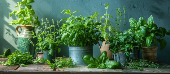 A close up of a table with a bunch of plants in pots