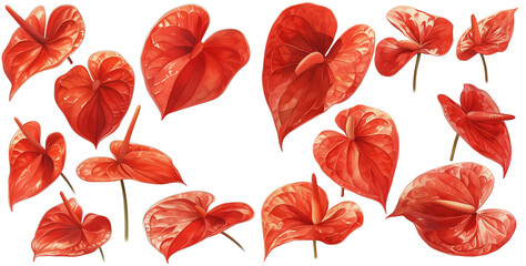 Watercolor red anthurium clipart for graphic resources - obrazy, fototapety, plakaty