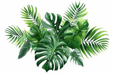 Exotic tropical leaves foliage jungle plant arrangement on white background, nature illustration - obrazy, fototapety, plakaty