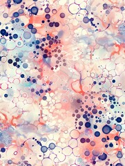 abstract bacteria, blue and red cells under the microscope, background watercolor illustration