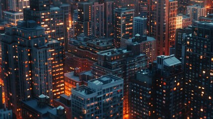 As twilight falls the city takes on a new life with lights and activity flickering from every corner. The intricate balance between city life and industry is on full display - obrazy, fototapety, plakaty