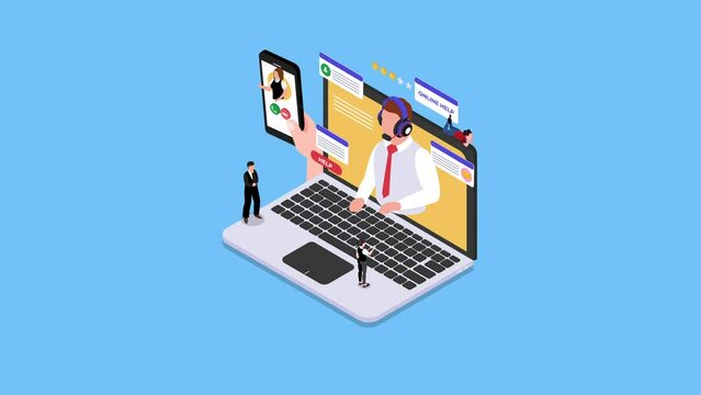Concept customer and operator, online technical support 24-7 3d