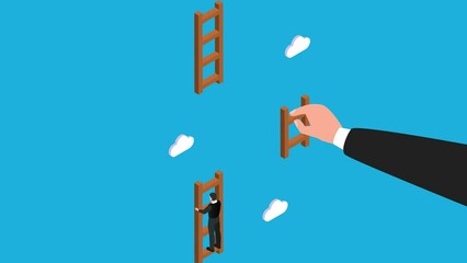 Helping hand, business support to reach career target 3d cartoon animation