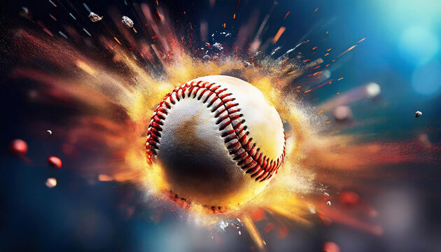 Baseball exploding after being hit, Generative AI, Digital Art