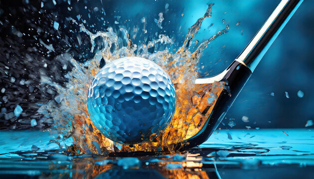 Golf ball being hit out of a water hazard, Generative AI, Digital Art