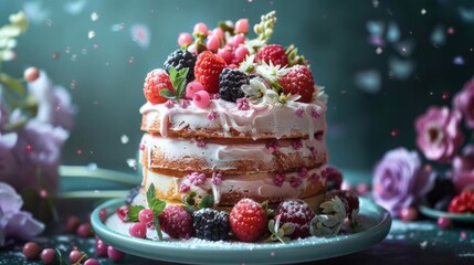 cake with berries