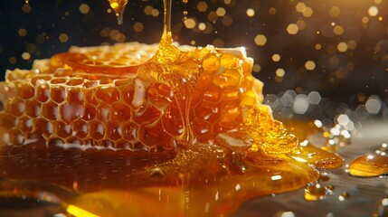Include a piece of honeycomb drizzled with honey, adding a visual representation of the honey's source
