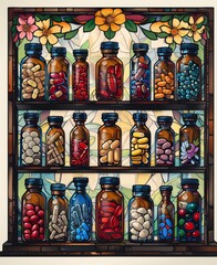 Pharmacy and medications Data Analytics  Art Nouveau Joyous Hand-drawn Illustrations ,