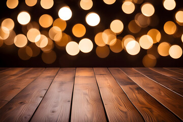 Empty brown wooden floor, blurred abstract background, light bok