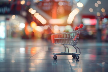 Cart with blur supermarket background
