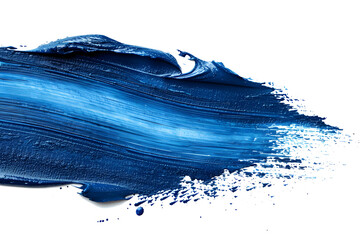 A brush stroke of electric blue paint on a white canvas