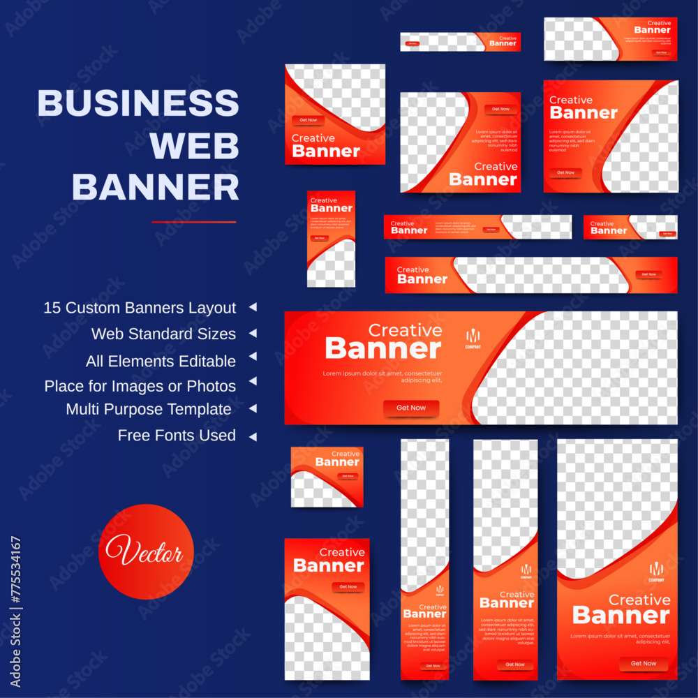 Poster set of business red background for web ad banner template with text and image spaces. vector