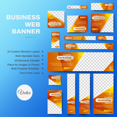 set of orange background for web ad banner template with text and image spaces. vector