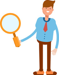 Businessman Character Holding Magnifier 