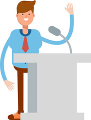 Businessman Character Speaking on Podium
