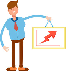Businessman Character Holding Arrow Chart
