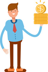 Businessman Character Holding Dollar Coins
