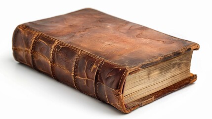 Obraz premium Eink paper book in leather binding, classic meets modern tech, illustration on white ,super realistic,clean sharp focus