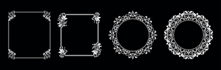Set of decorative frames Elegant vector element for design in Eastern style, place for text. Floral black and white borders. Lace illustration for invitations and greeting cards. - 775534790