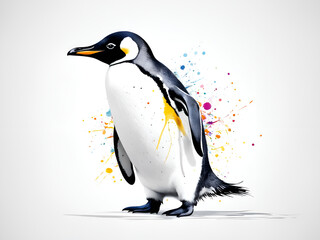 Fototapeta premium Colorful penguin paintings with various postures and abstract penguin illustrations