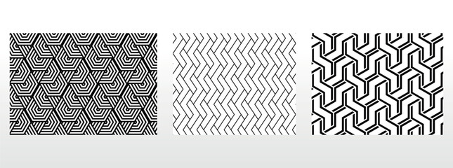 Geometric set of seamless black and white patterns. Simple vector graphics. - 775534948