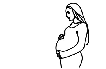 Pregnant Woman in one continuous line drawing. Healthy pregnancy and birth lovely baby symbol in simple linear style. Concept for Happy Mother day banner. Editable stroke. Doodle vector illustration