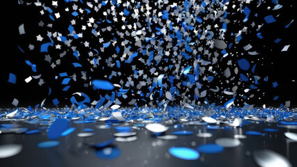 blue and silver confetti rain launched falling