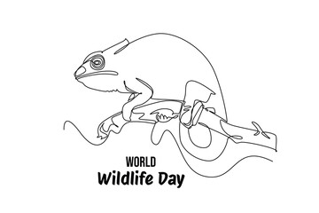 Continuous one line drawing world wildlife day concept. Doodle vector illustration.