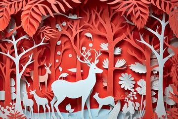 Whimsical Paper Cuts Festive Christmas Decoration Background