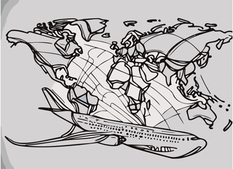 One Continuous line drawing of flying up airplane path. Concept of world travel and international flight with a start point and and trace in simple linear style. Editable stroke. Vector illustration