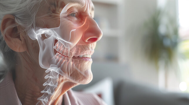 Elderly Woman with Transparent Jawline and Teeth Anatomy