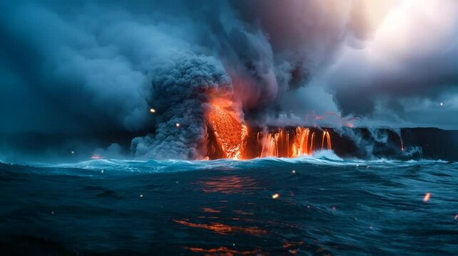 Scene of a volcano eruption animation video looping motion	
