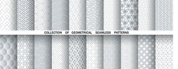 Geometric set of seamless gray and white patterns. Simple vector graphics - 775536961