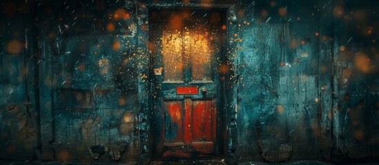 A red door in a dark room with a light shining through it - obrazy, fototapety, plakaty