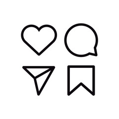 Instagram Like, Comment, Share and Save icons exactly equal to the real ones. Social Media flat icons.