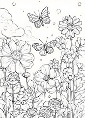 seamless background with butterflies and flowers