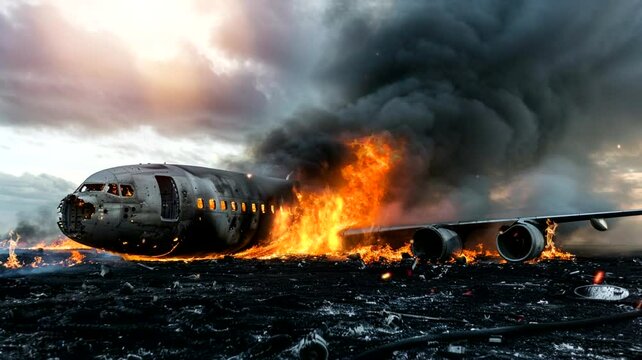 A plane burn out by accident animation video looping motion	
