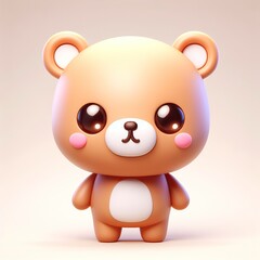 Close-up of a young bear cub, big head, animated picture, 3D