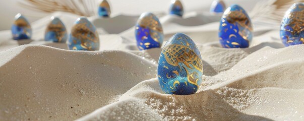 Egyptian pharaoh Easter eggs with gold and lapis lazuli - obrazy, fototapety, plakaty