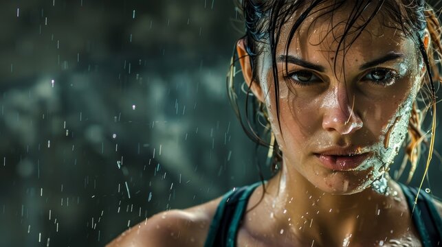 A woman with sweat dripping down her face as she performs abdominal exercises with unwavering determination