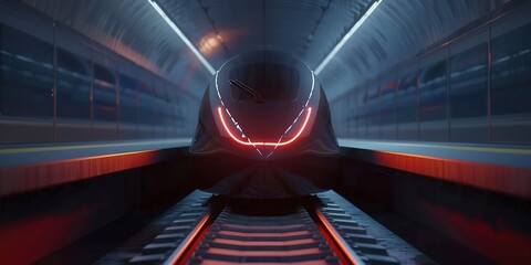 Magnetic levitation train front view, sleek design, close-up, twilight glow, symbol of speed and innovation - obrazy, fototapety, plakaty